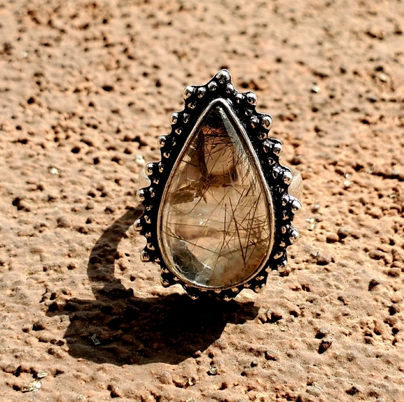 New Golden Rutilated Quartz 925 Silver Ring. - Picture 8 of 12